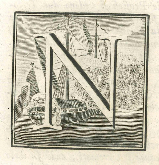 Luigi Vanvitelli, Letter of the Alphabet N, Etching, 18th Century