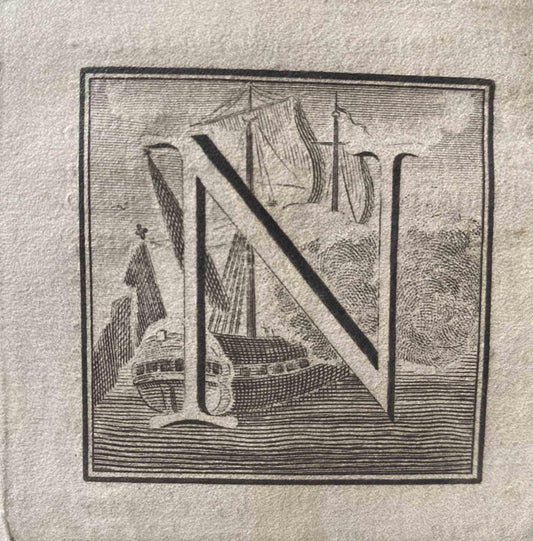 Luigi Vanvitelli, Letter of the Alphabet N, Etching, 18th Century