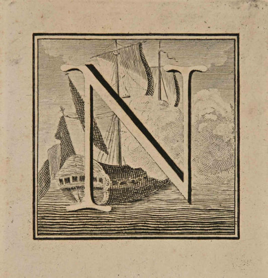 Luigi Vanvitelli, Letter of the Alphabet N, Etching, 18th Century