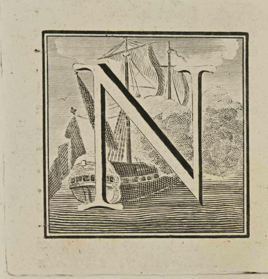 Luigi Vanvitelli, Letter of the Alphabet N, Etching, 18th Century