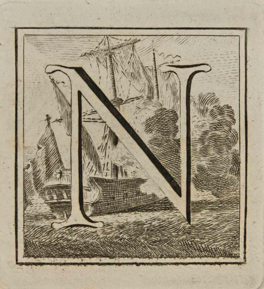 Luigi Vanvitelli, Letter of the Alphabet N, Etching, 18th Century