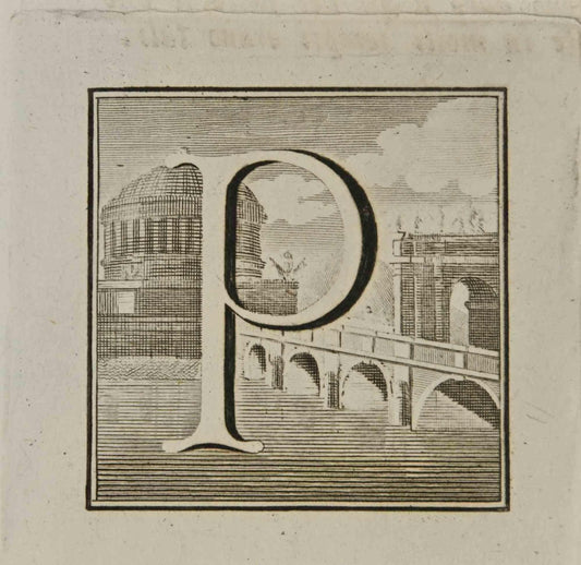 Luigi Vanvitelli, Letter of the Alphabet P, Etching, 18th Century