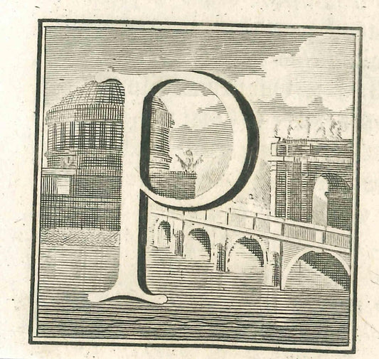 Luigi Vanvitelli, Letter of the Alphabet P, Etching, 18th Century