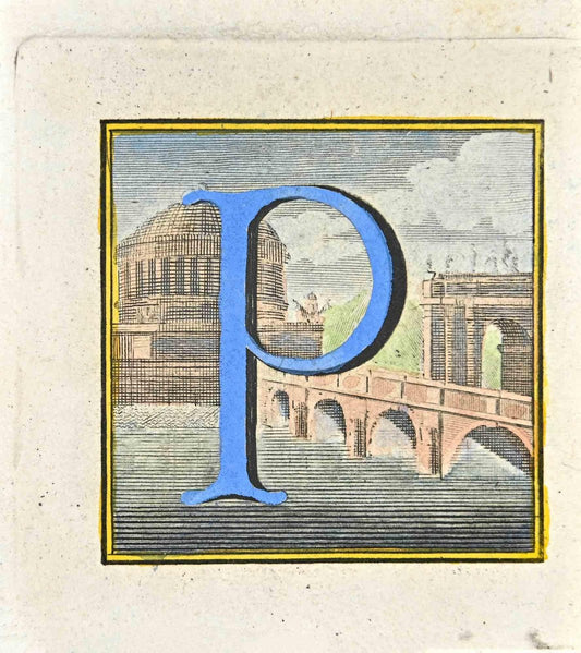 Luigi Vanvitelli, Letter of the Alphabet P, Etching, 18th Century