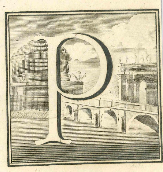 Luigi Vanvitelli, Letter of the Alphabet P, Etching, 18th Century