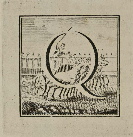 Luigi Vanvitelli, Letter of the Alphabet Q, Etching, 18th Century