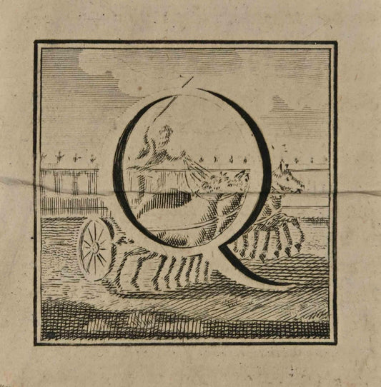 Luigi Vanvitelli, Letter of the Alphabet Q, Etching, 18th Century