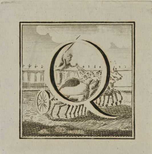 Luigi Vanvitelli, Letter of the Alphabet Q, Etching, 18th Century