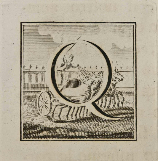 Luigi Vanvitelli, Letter of the Alphabet Q, Etching, 18th Century