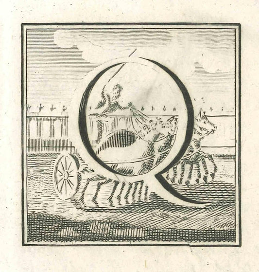 Luigi Vanvitelli, Letter of the Alphabet Q, Etching, 18th Century