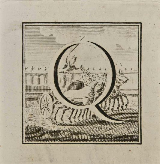 Luigi Vanvitelli, Letter of the Alphabet Q, Etching, 18th Century