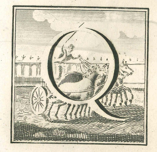 Luigi Vanvitelli, Letter of the Alphabet Q, Etching, 18th Century