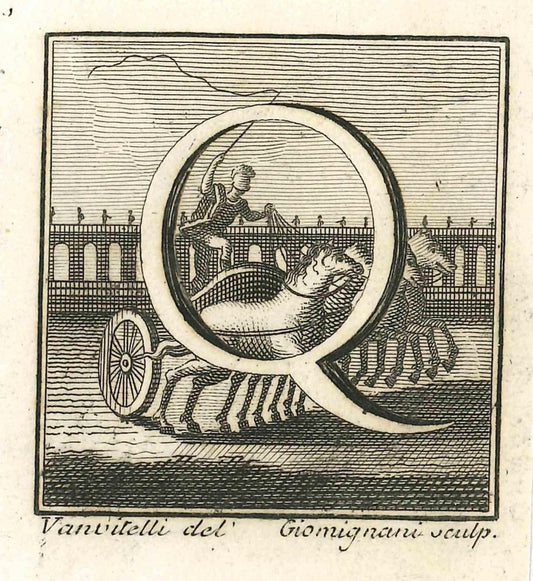 Luigi Vanvitelli, Letter of the Alphabet Q, Etching, 18th Century