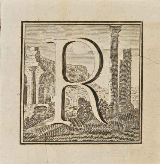 Luigi Vanvitelli, Letter of the Alphabet R, Etching, 18th Century