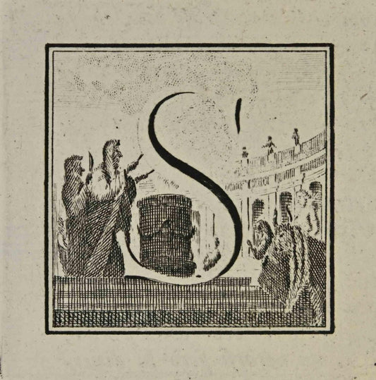 Luigi Vanvitelli, Letter of the Alphabet S, Etching, 18th Century