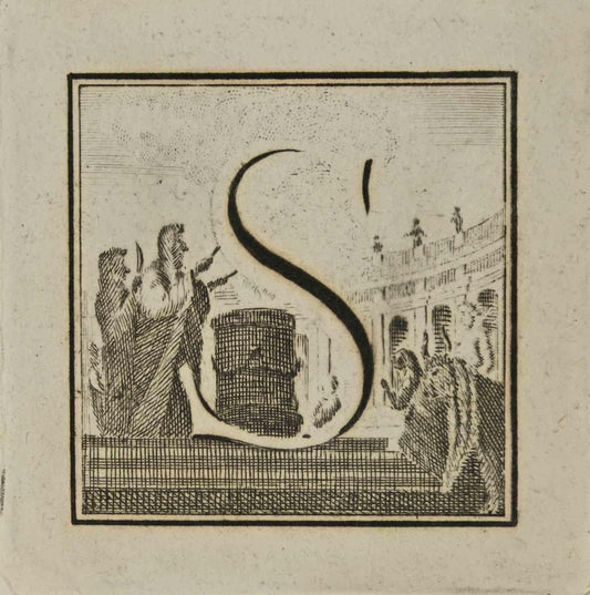 Luigi Vanvitelli, Letter of the Alphabet S, Etching, 18th Century