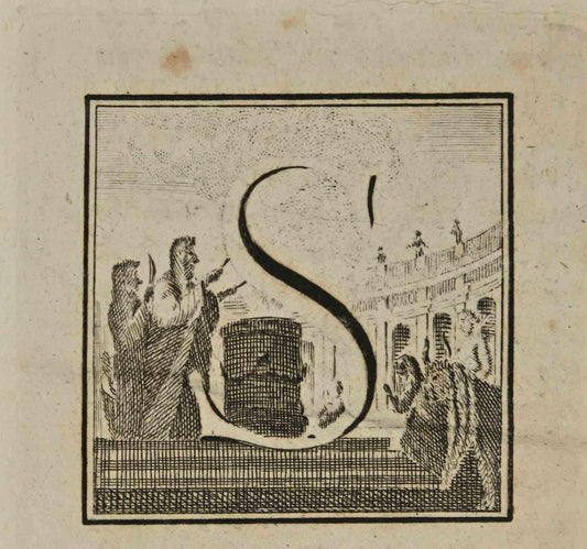 Luigi Vanvitelli, Letter of the Alphabet S, Etching, 18th Century