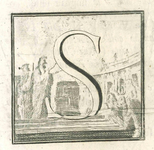 Luigi Vanvitelli, Letter of the Alphabet S, Etching, 18th Century