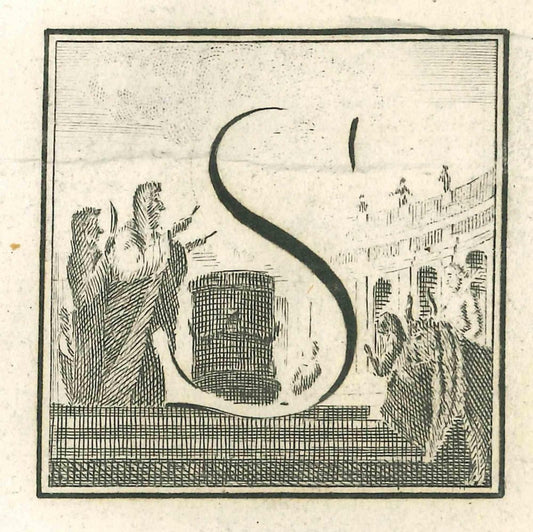 Luigi Vanvitelli, Letter of the Alphabet S, Etching, 18th Century