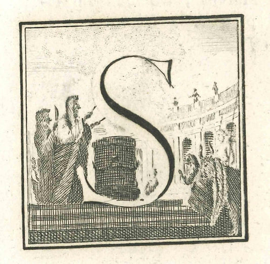 Luigi Vanvitelli, Letter of the Alphabet S, Etching, 18th Century