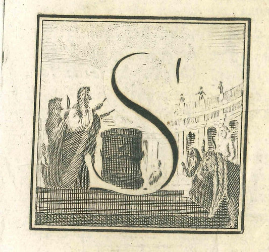 Luigi Vanvitelli, Letter of the Alphabet S, Etching, 18th Century