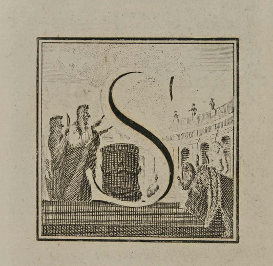 Luigi Vanvitelli, Letter of the Alphabet S, Etching, 18th Century