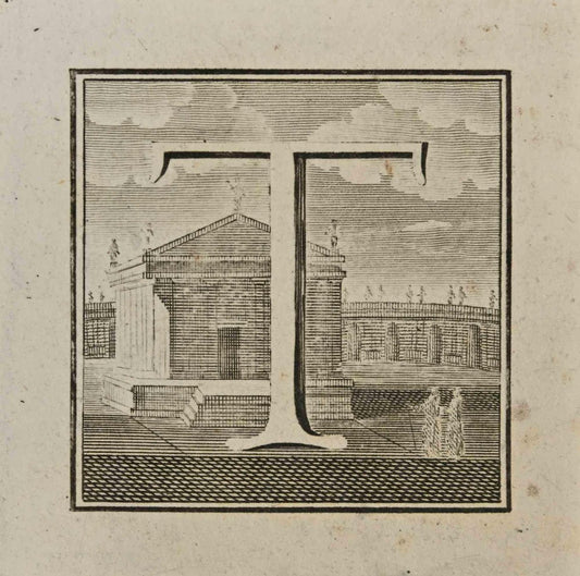 Luigi Vanvitelli, Letter of the Alphabet T, Etching, 18th Century