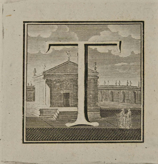 Luigi Vanvitelli, Letter of the Alphabet T, Etching, 18th Century