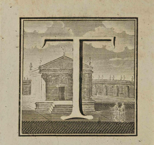 Luigi Vanvitelli, Letter of the Alphabet T, Etching, 18th Century