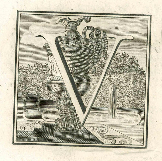 Luigi Vanvitelli, Letter of the Alphabet V, Etching, 18th Century