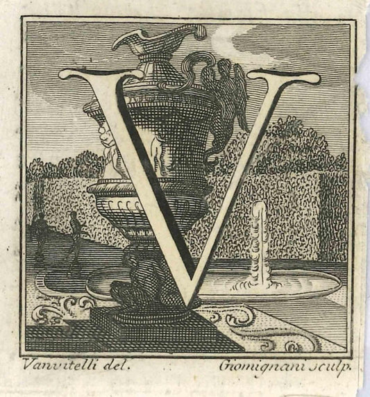 Luigi Vanvitelli, Letter of the Alphabet V, Etching, 18th Century