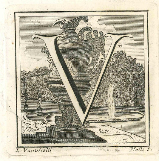 Luigi Vanvitelli, Letter of the Alphabet V, Etching, 18th Century