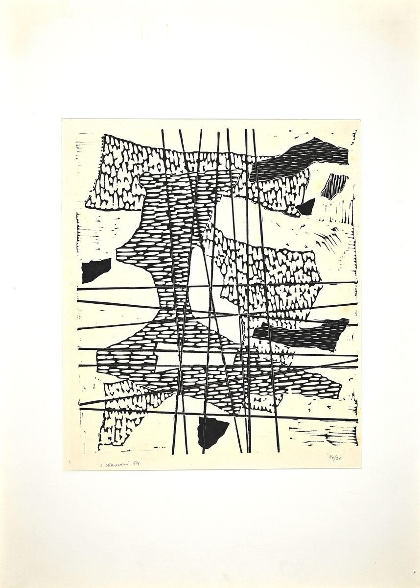 Luigi Veronesi, Composition, Original Linocut, 1964