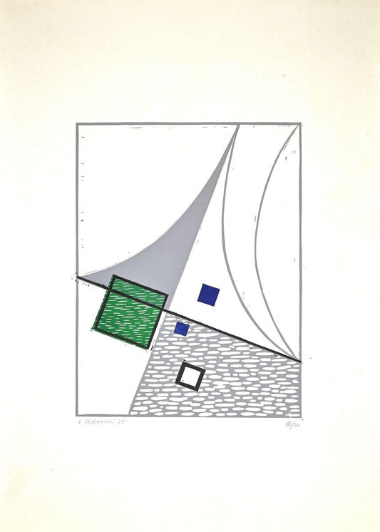 Luigi Veronesi, Composition, Original Linocut, 1975