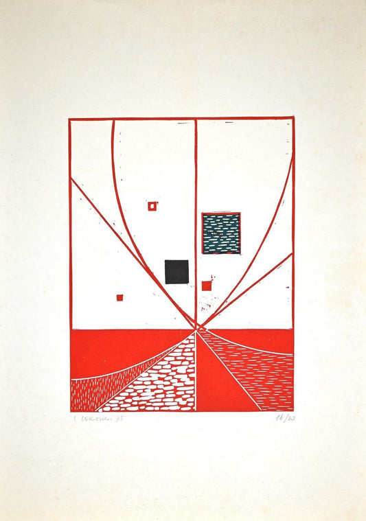 Luigi Veronesi, Composition, Original Linocut, 1975