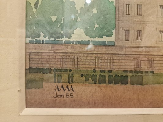 Luis Cervera Vera, Elevation of Architectural Project, 1970, Watercolor-NUC-1789758