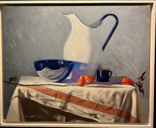 Luisa Albert, Blue and Orange Still Life, Oil on Canvas, 2023