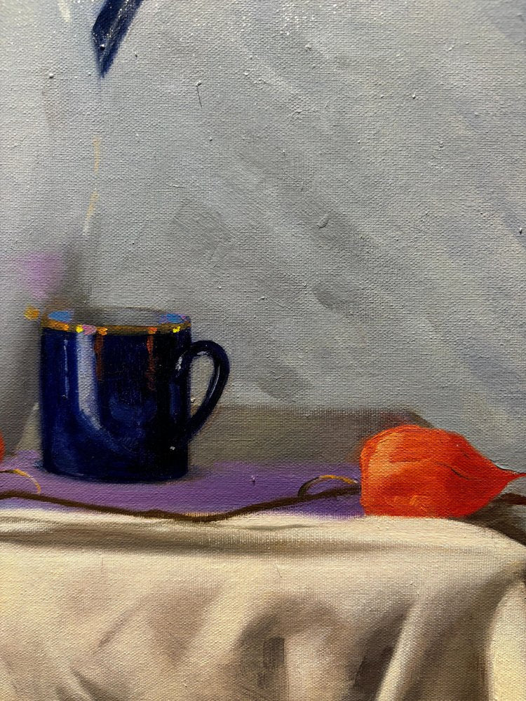 Luisa Albert, Blue and Orange Still Life, Oil on Canvas, 2023