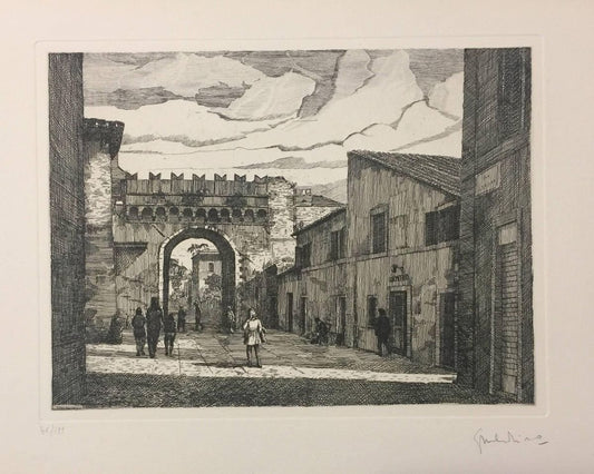 Lungara Street - Rome - Original Etching by G. Malandrino - 1970s 1970s