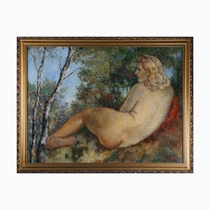 Lying Female Nude, 1920s, Oil on Board-QOR-2023538