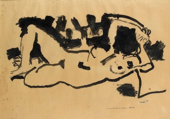 Lying Naked - Original Marker Drawing by Antonio Scordia - 1955 1955