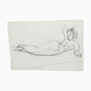 Lying Nude - Original Pencil Drawing by Jeanne Daour - 1950s 1950s-ZCI-758322