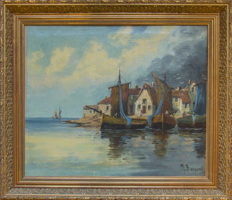 M. Bernard, Ships in the Port, Oil on Canvas, Framed-FSD-1209388