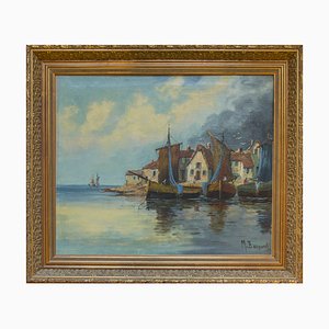 M. Bernard, Ships in the Port, Oil on Canvas, Framed-FSD-1209388