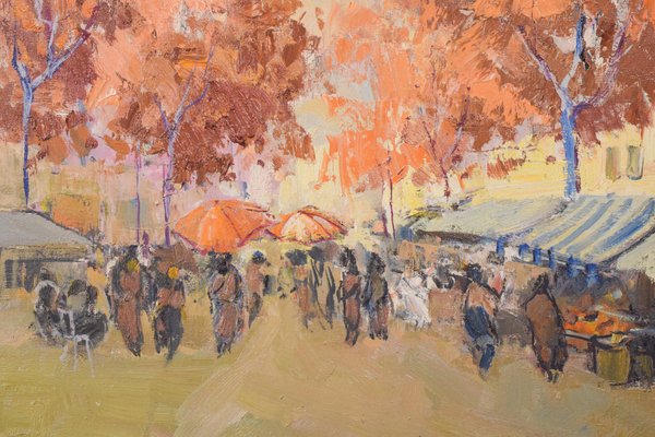 M. Casas, Autumn Market Scene, 1992, Oil on Canvas, Framed-AOI-1106709