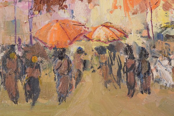 M. Casas, Autumn Market Scene, 1992, Oil on Canvas, Framed-AOI-1106709