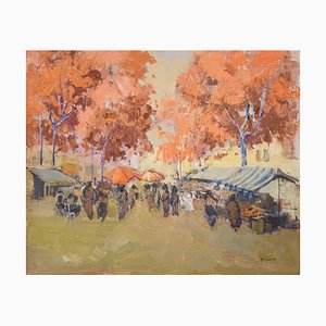 M. Casas, Autumn Market Scene, 1992, Oil on Canvas, Framed-AOI-1106709