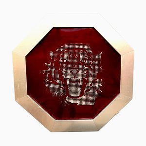 M. Crouzet, Jaguar Sculpture, Brass & Red Acrylic Glass-TCS-1080802