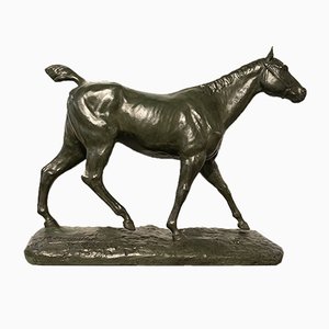 M. de Mathelin, Horse Walking in Bronze with Green Patina, 1900s-LQ-1033404