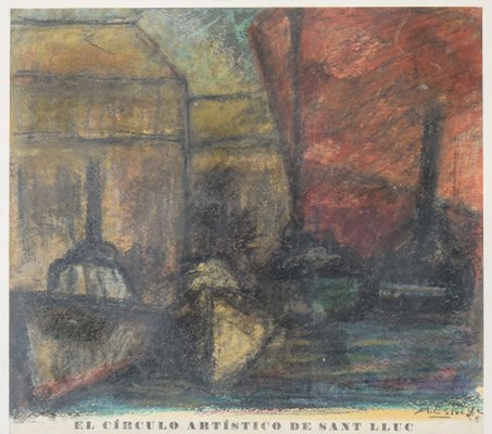 M. Estvade, El Círculo Artístico de Sant Lluc, Expressive Harbor Scene, 1958, Lithograph on Paper, Framed-AOI-1106732